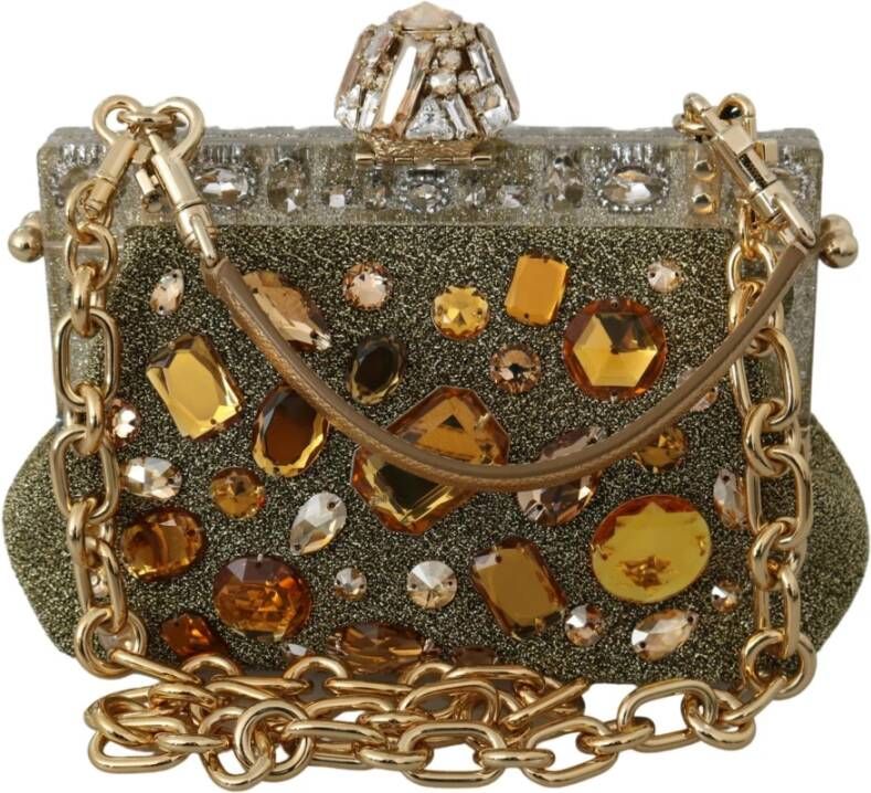Dolce & Gabbana Gold Vanda Crystal Clutch Handbag Shoulder Bag , Geel, Dames