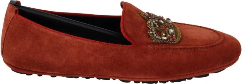 Dolce & Gabbana Moccasins Crystal Crown Slippers Shoes , Oranje, Heren