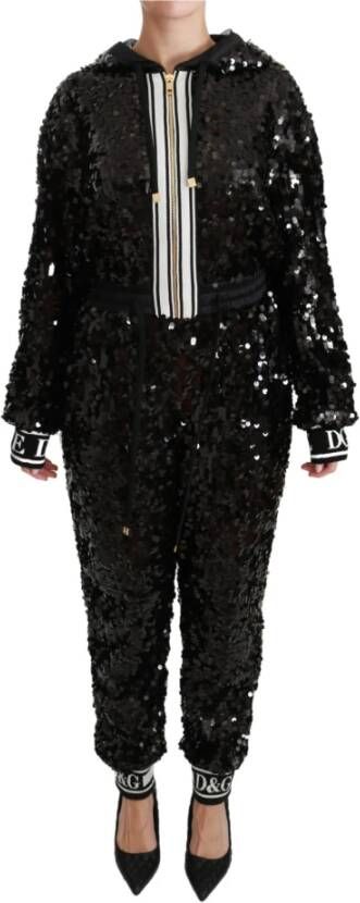 Dolce & Gabbana Lovertjes Hooded Sweater jurk Jumpsuit , Zwart, Dames