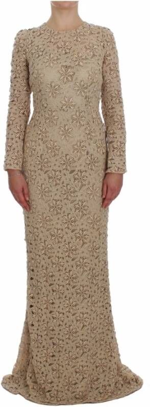 Dolce & Gabbana Bloemen kanten schede maxi jurk , Beige, Dames