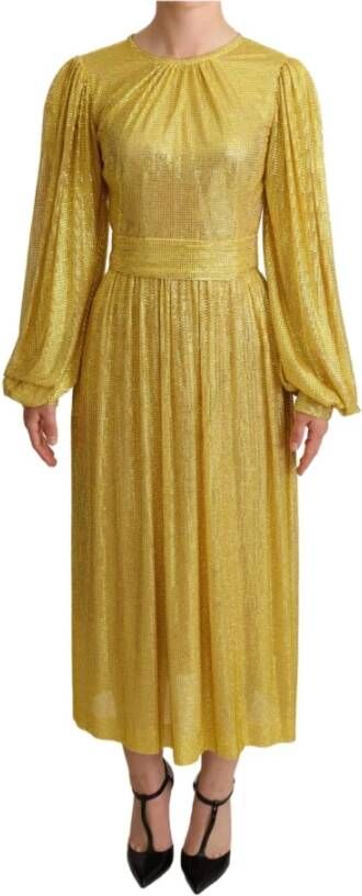 Dolce & Gabbana Crystal Mesh Pleated Maxi Dress , Geel, Dames