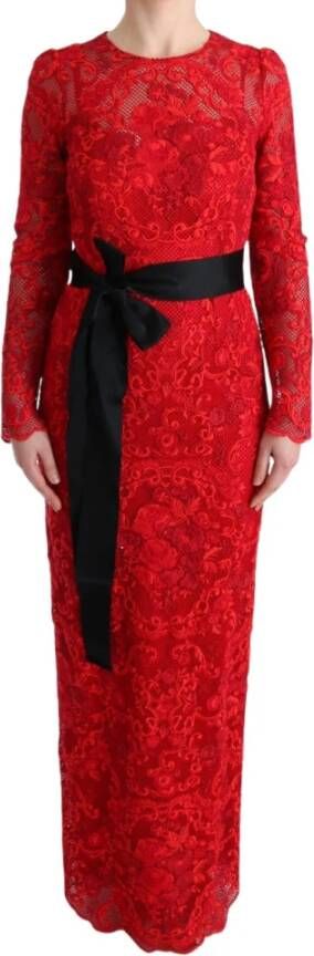 Dolce & Gabbana Bloemen ricamo schede lange jurk , Rood, Dames