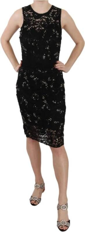 Dolce & Gabbana Bloeme kant kristallen schede jurk , Zwart, Dames