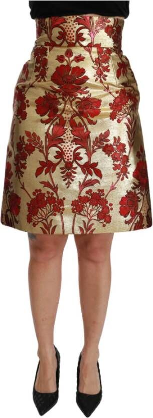 Dolce & Gabbana Bloemen Jacquard High Taille Mini Rok , Geel, Dames