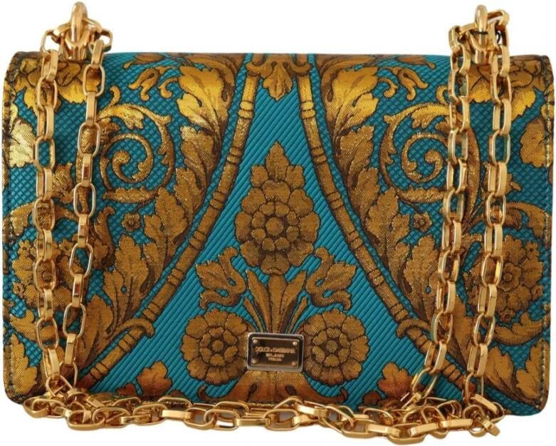 Dolce & Gabbana Blue Gold Baroque Leather DG Clutch Shoulder Bag , Geel, Dames