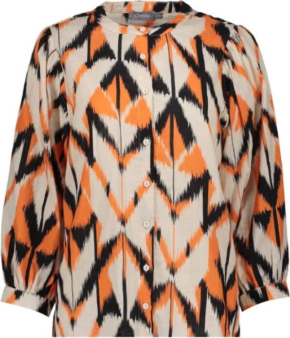Geisha Blouse Graphic Print Waffle , Oranje, Dames