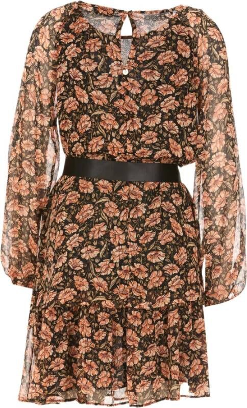 Liu Jo Floral Long Sleeved Short Dress , Bruin, Dames