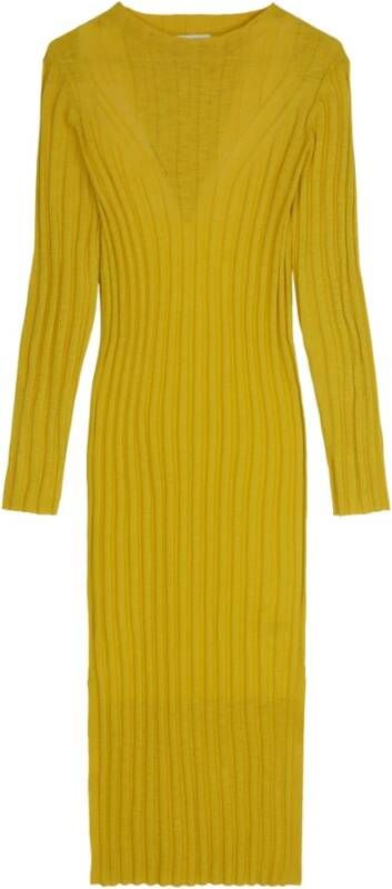 Marc O'Polo Ribgebreide maxi jurk in linnenblend met zijsplitten