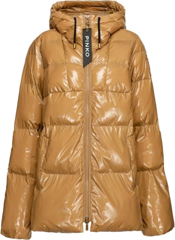 pinko Eleodoro 3 Crystal Nylon Pea Jacket , Beige, Dames