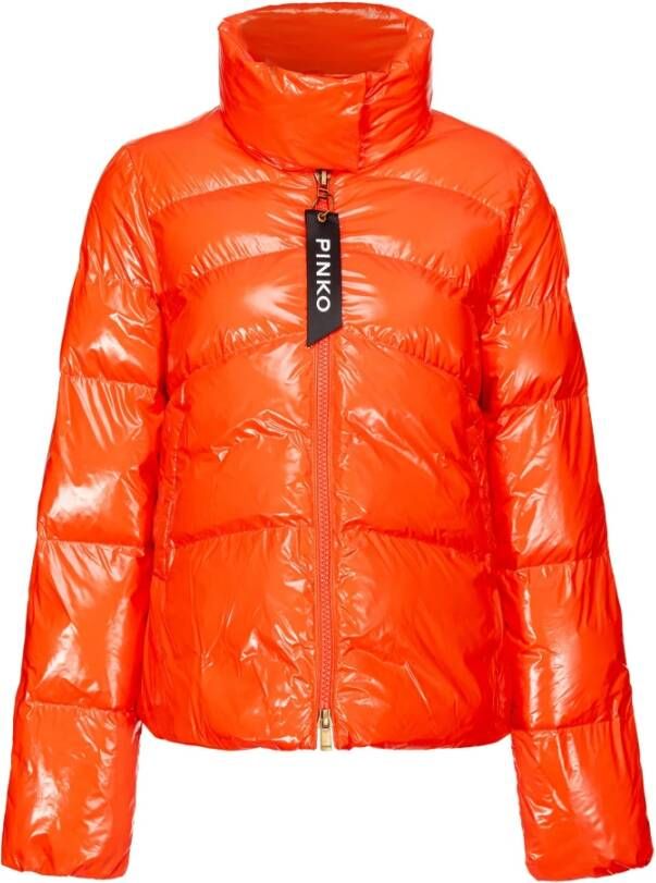 pinko Gevoerde kristal nylon erwt jas , Oranje, Dames