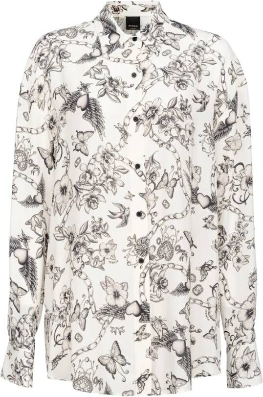 pinko Corisha Camicia Crepe DE Chine Stampa Tattoo , Beige, Dames