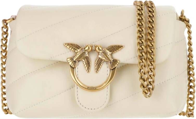 pinko Bag made of soft nappa leather Maxi slanted quilting Front flap and concealed button closure Love Birds Diamond Cut logo buckle on front Antique gold tone metal finish Chain shoulder strap Microfiber lined interior White Made in China Composition 100% leather , Wit, Dames