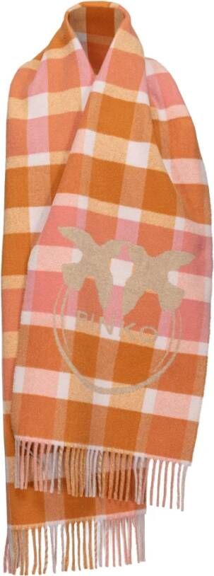 pinko Raquel wol check doulbe sjaal , Oranje, Dames
