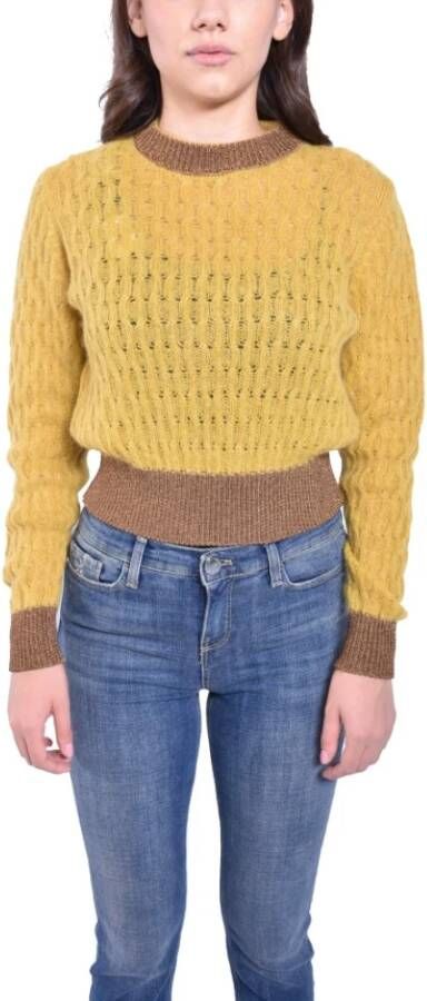 pinko Asciutto 1 Maglia Misto Alpaca Punto Fantasia , Geel, Dames