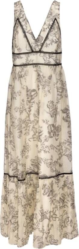 Twinset Long floral ivory dress , Beige, Dames