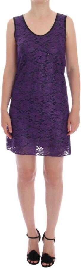 Dolce & Gabbana Floral Lace Korte Mini Shift jurk , Paars, Dames
