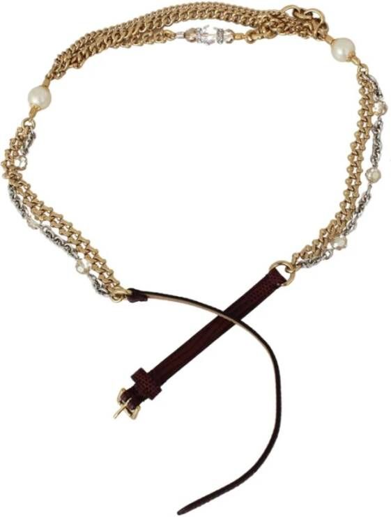 Dolce & Gabbana Leather Chain Crystal Waist Belt , Paars, Dames