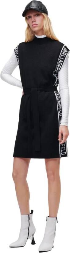 Karl Lagerfeld Mouwloos logo gebreide jurk , Zwart, Dames