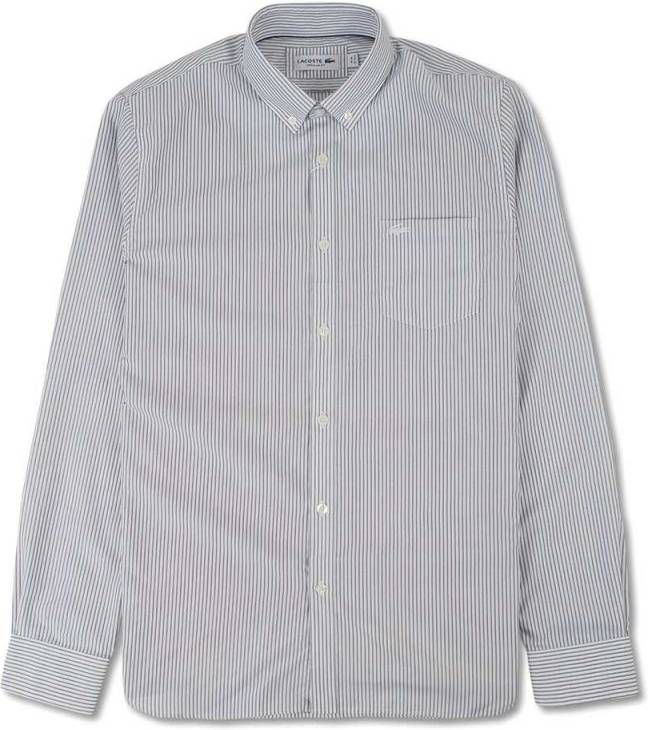 Lacoste Regular fit gestreept overhemd met lange mouwen voor heren , Grijs, Heren