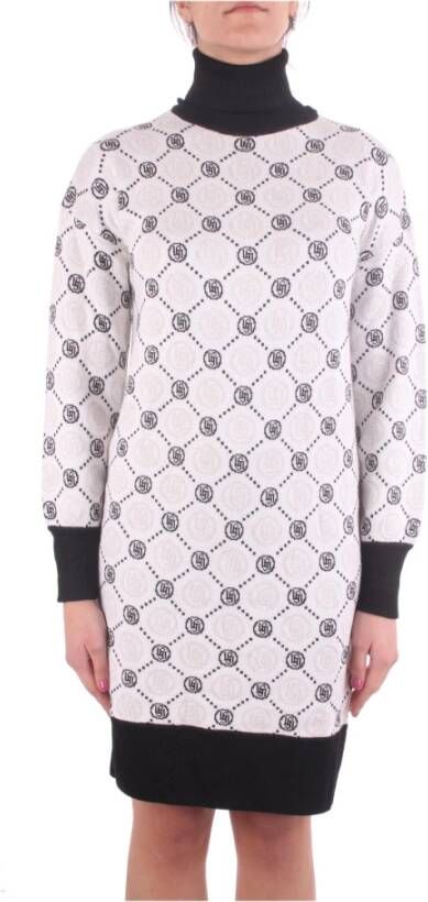 Liu Jo Fijngebreide mini jurk met col en logoprint