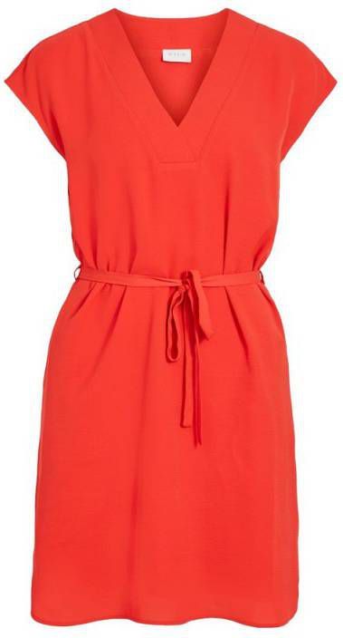 VILA jersey jurk met ceintuur rood