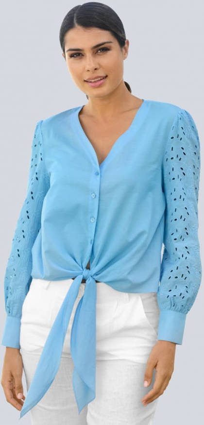 alba moda Blouse met ajourpatroon aan de mouwen Turquoise