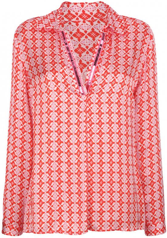 alba moda Blouse met pailletten Oranje/Pink/Wit