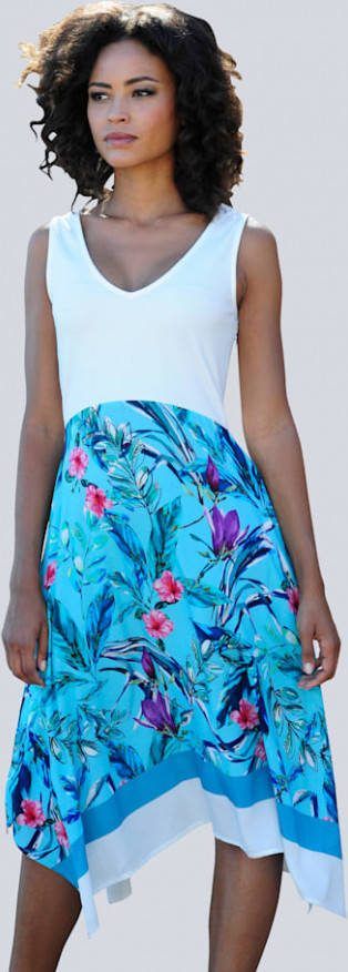 alba moda Jurk met puntige zoom Wit/Turquoise