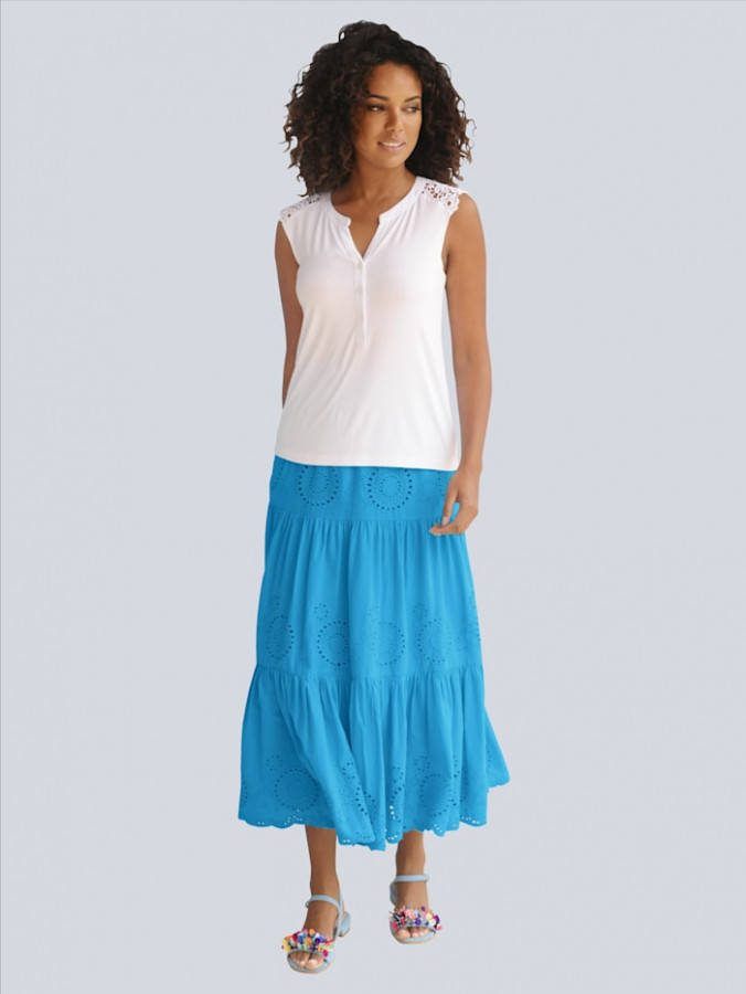 alba moda Maxirok met bloemenborduursel Turquoise