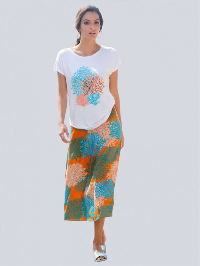 alba moda Rok met koraalpatroon allover Turquoise/Oranje