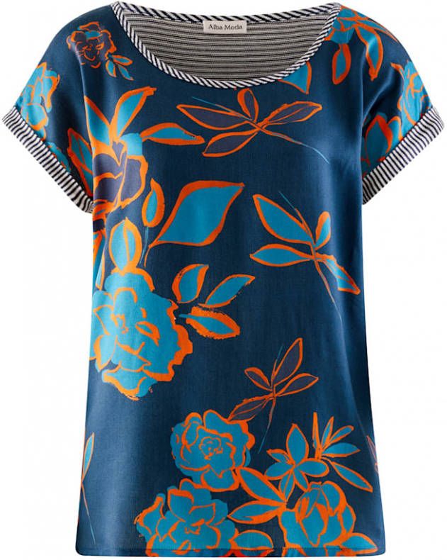 alba moda Shirt met patronen en materialenmix Oranje/Kobalt/Marine