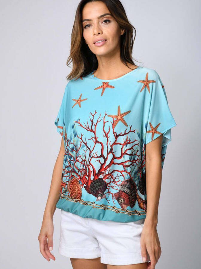 alba moda Shirt met zomers onderwatermotief Turquoise