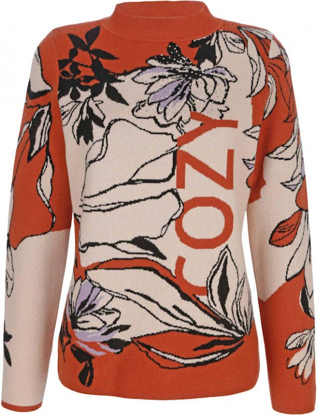 alba moda Trui met grafisch dessin Geel/Zwart/Offwhite