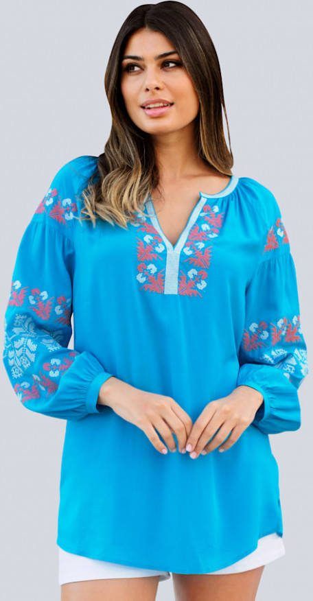 alba moda Tuniek met mooie borduursels Turquoise/Apricot