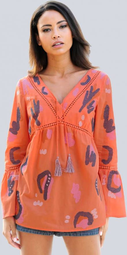 alba moda Tuniek met sierkwastjes aan de hals Oranje