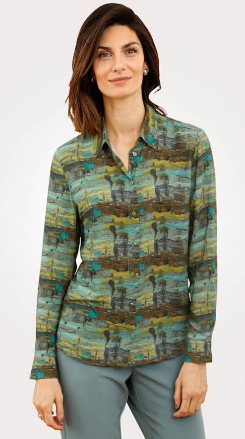 MONA Blouse met kunstzinnig dessin Groen/Mint
