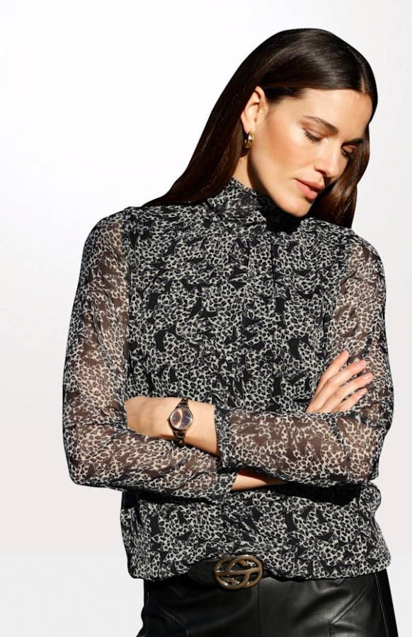 MONA Blouse met chique animalprint Zwart/Wit