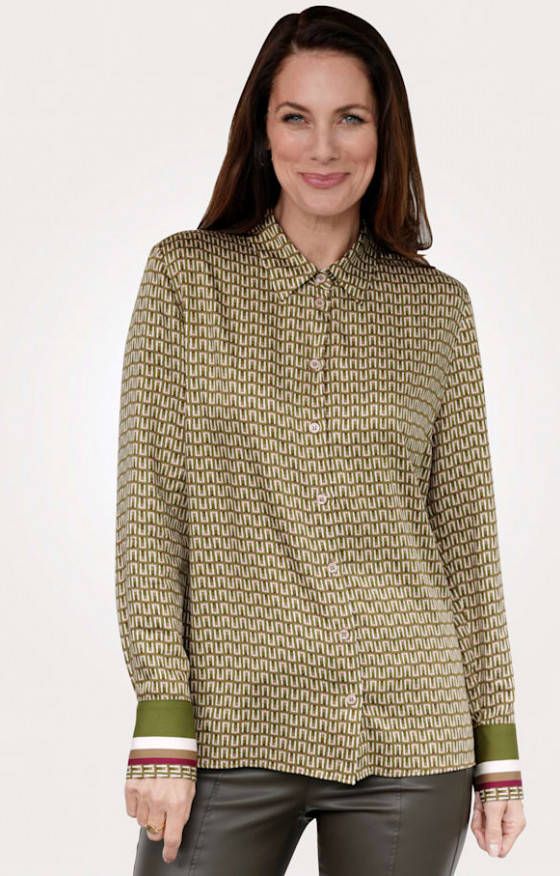 MONA Blouse met mooie printmix Groen/Beige