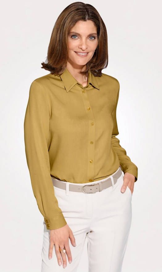MONA Blouse van zuivere viscose Mosterdgeel