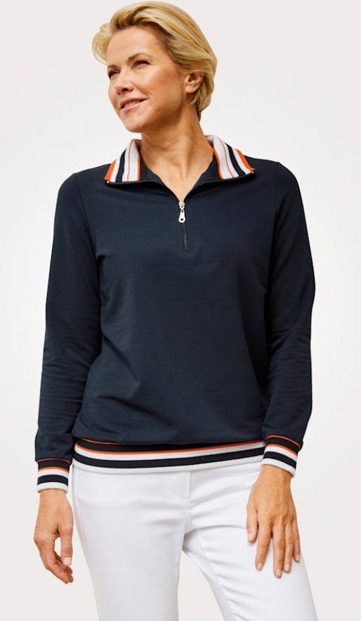 MONA Sweatshirt met gestreepte boorden Marine/Oranje/Wit