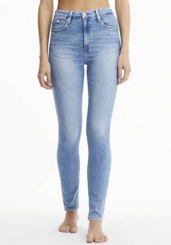 Calvin Klein 5 pocketsjeans High rise skinny met leren badge boven de achterzak