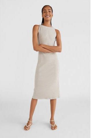 O'Neill gestreepte halter jurk beige/wit