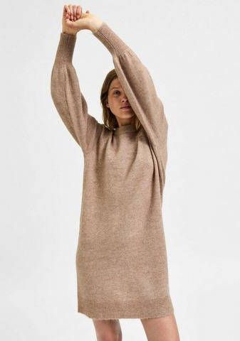 SELECTED FEMME gemêleerde gebreide jurk SLFLULU met wol ecru