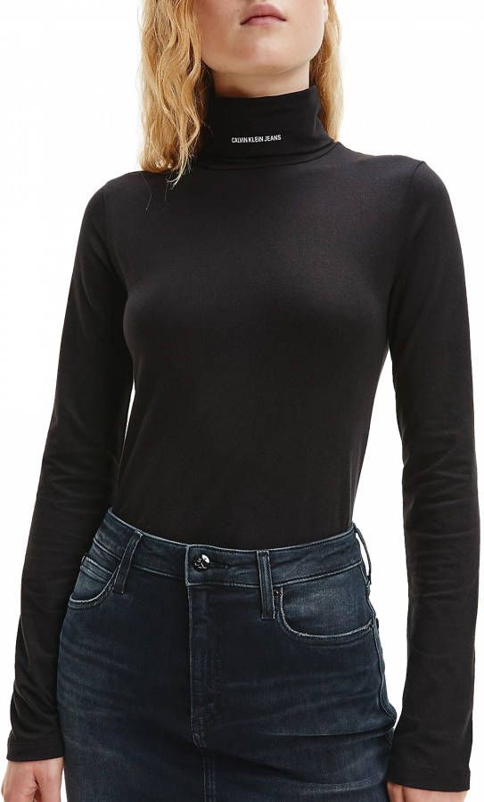 Calvin Klein Colshirt MICRO BRANDING LS ROLL NECK met jeans micro logo opschrift