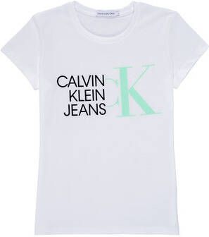 Calvin klein Jeans! Meisjes Shirt Korte Mouw Maat 164 Wit Katoen