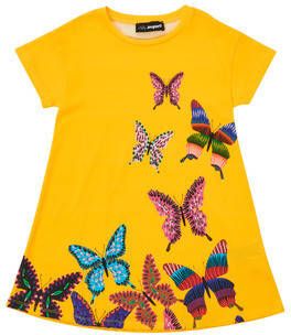 Desigual A lijnjurk met vlinders geel