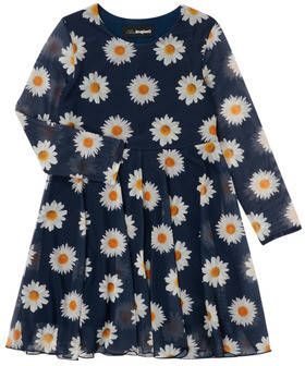 Desigual gebloemde semi transparante jurk donkerblauw/wit/geel