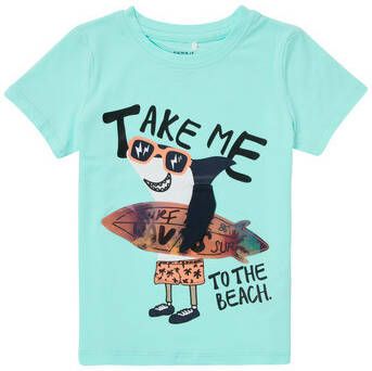 name it ! Jongens Shirt Korte Mouw Maat 104 Mint Katoen/elasthan