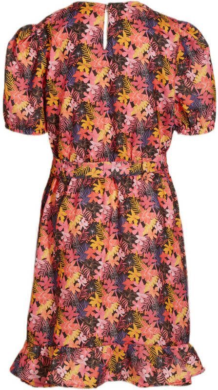 Cars jurk Axana met all over print en ruches roze/geel/paars