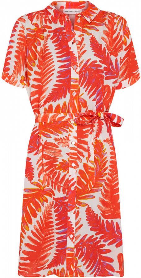 Fabienne Chapot blousejurk Boyfriend Indy met bladprint en ceintuur oranje/roze